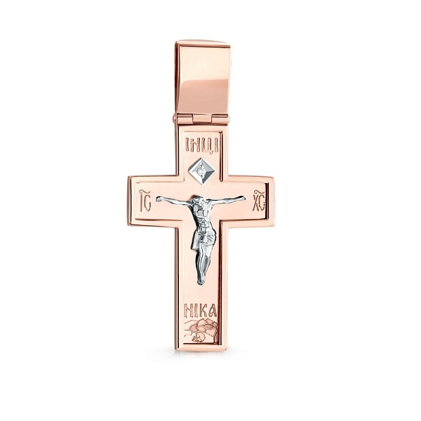 Крест из красного золота с бриллиантом