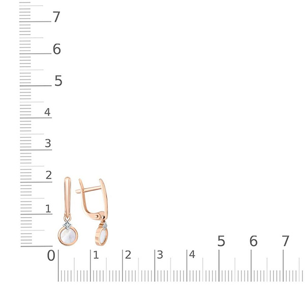 Серьги из красного золота с перламутром и 2 фианитами