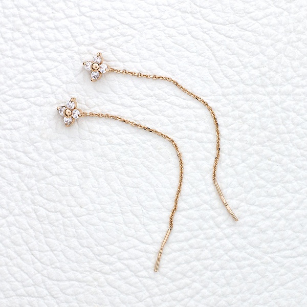 Серьги-продёвки Цветы из красного золота с 8 фианитами