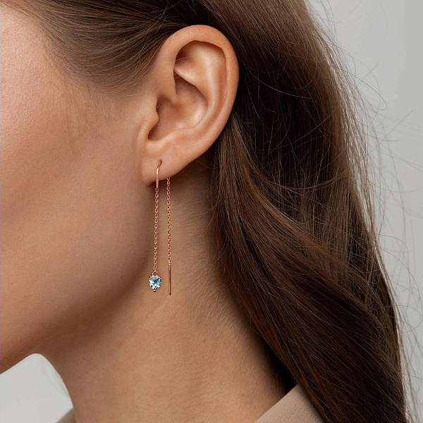 Серьги-продёвки Сердца из красного золота с 2 топазами swiss