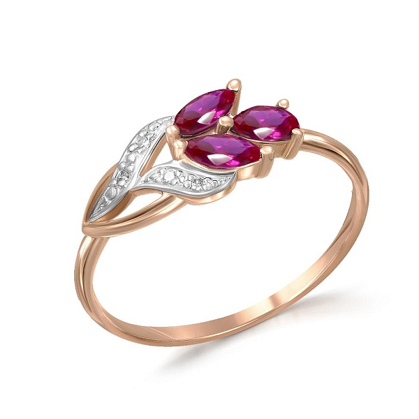 Кольцо Цветок из жёлтого золота с 3 корундами и 4 бриллиантами