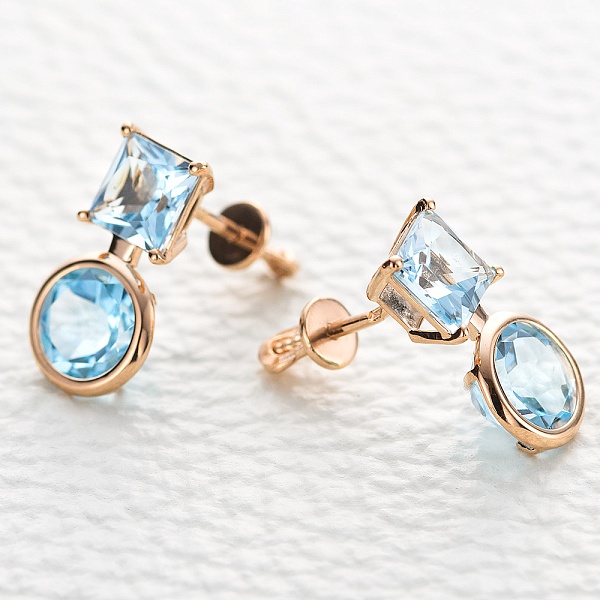 Серьги-пусеты из красного золота с 4 топазами sky