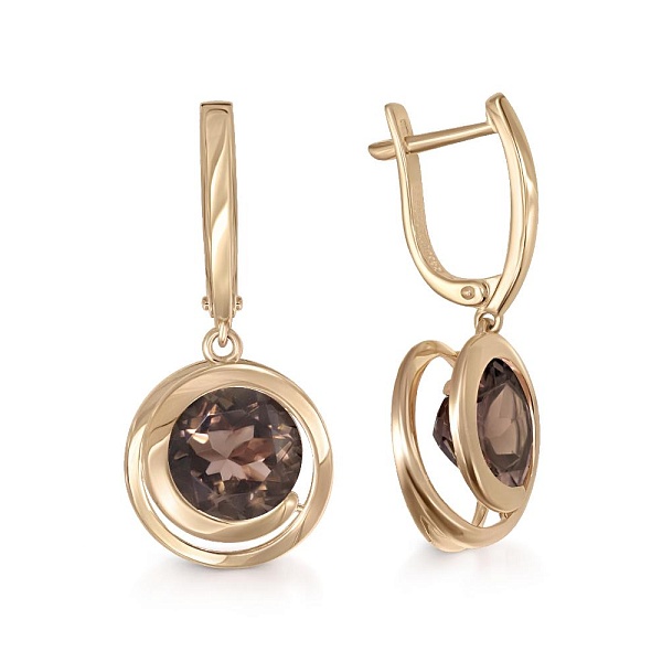 Серьги из жёлтого золота с 2 раухтопазами