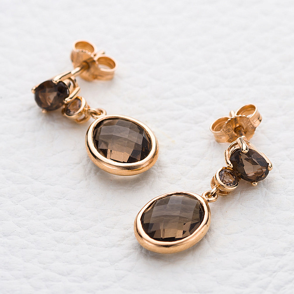 Серьги-пусеты из красного золота с 6 раухтопазами