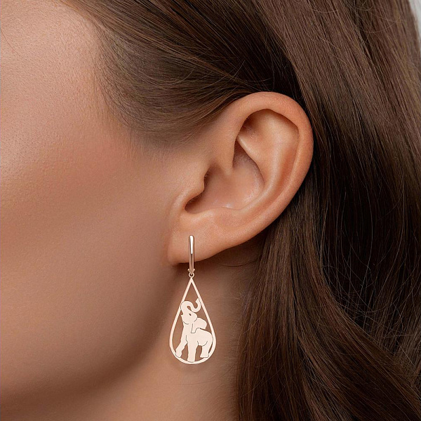 Серьги Слоники из красного золота без вставок