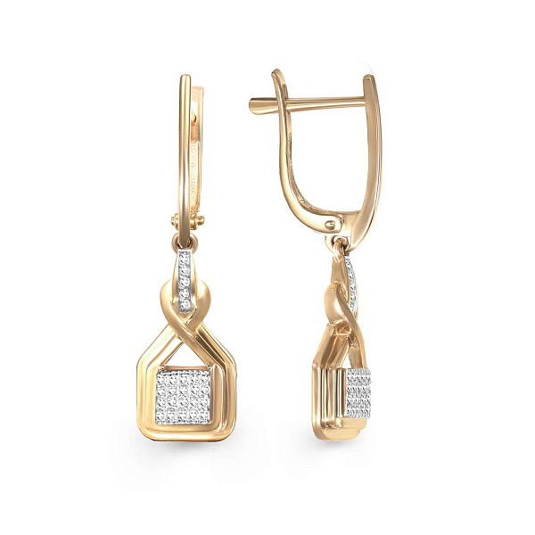 Серьги из жёлтого золота с 50 фианитами