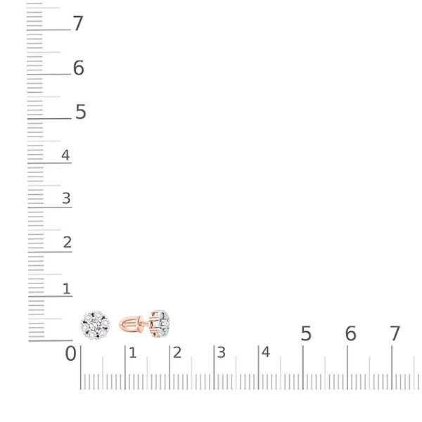 Серьги-пусеты Малинки из красного золота с 14 выращенными бриллиантами
