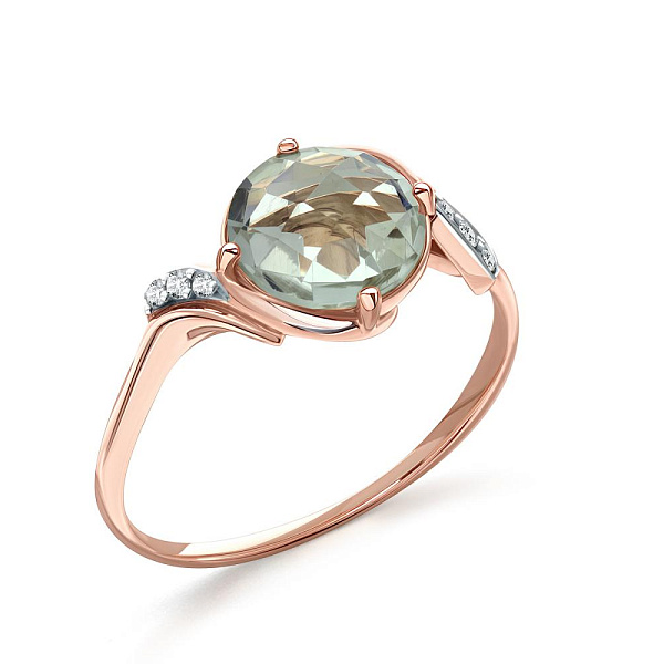 Кольцо из красного золота с празиолитом и 6 фианитами