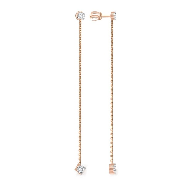 Серьги-пусеты из красного золота с 4 фианитами