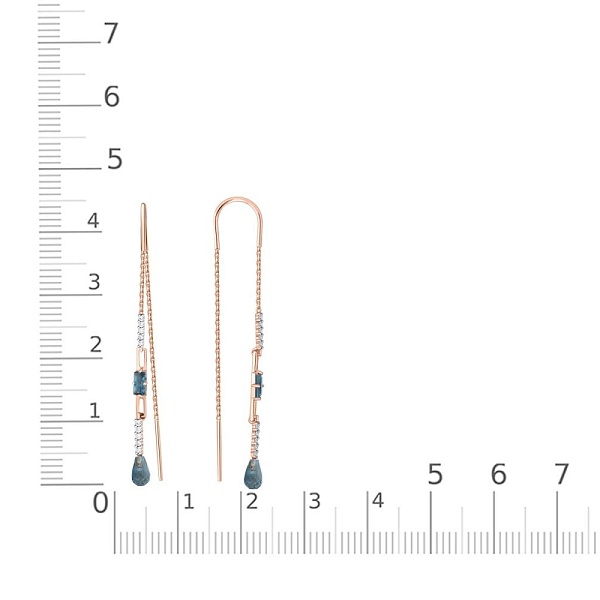 Серьги-продёвки из красного золота с 4 топазами лондон и 20 фианитами