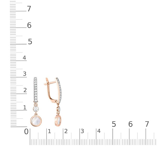 Серьги из красного золота с перламутром и 22 фианитами