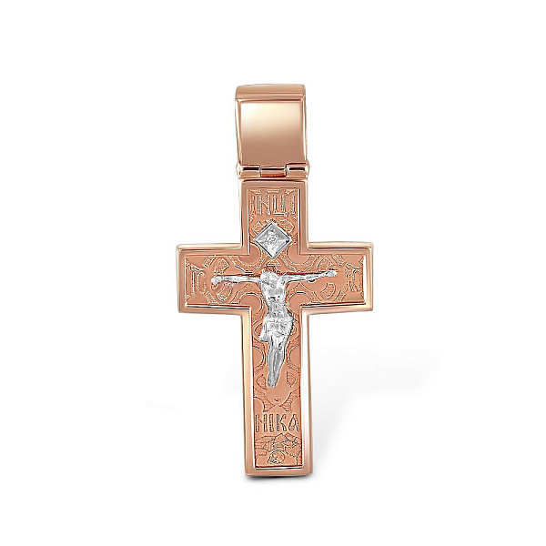 Крест из красного золота с фианитом