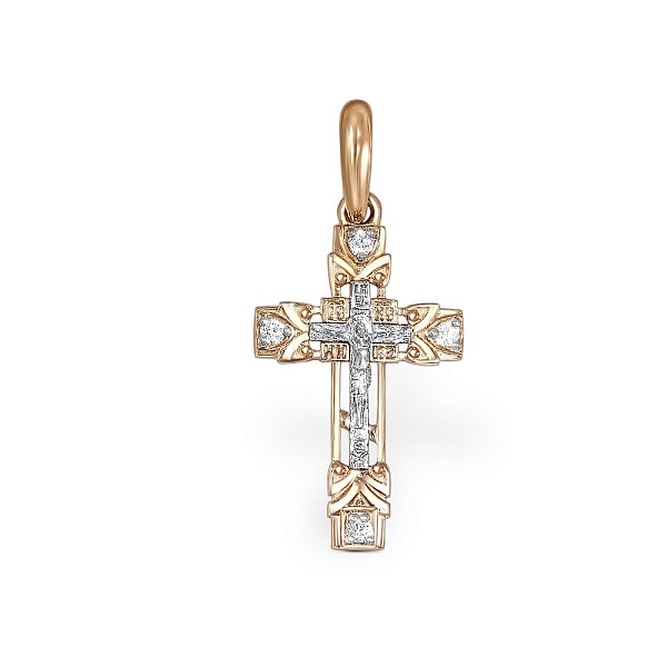 Крест из красного золота с 4 фианитами