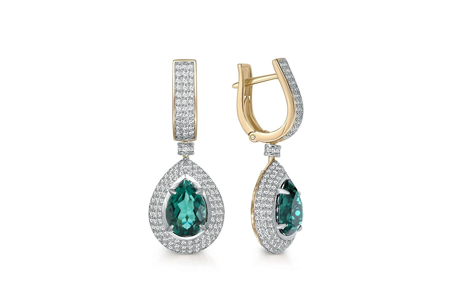 Серьги из жёлтого золота с 2 кварцами и 278 фианитами