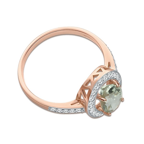 Кольцо из красного золота с аметистом и 32 фианитами