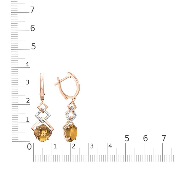 Серьги из красного золота с 2 султанитами и 28 фианитами