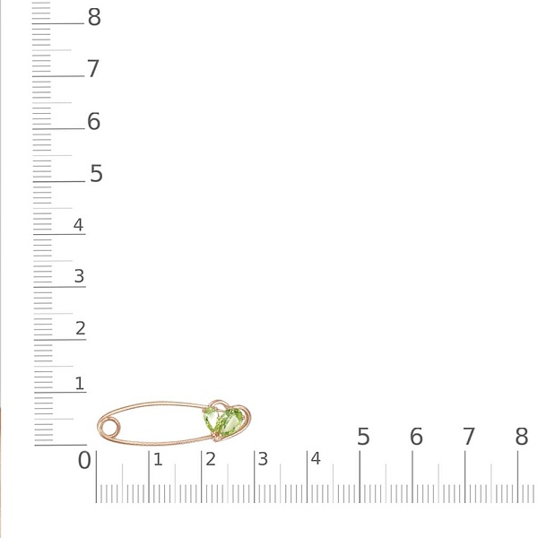 Булавка Сердце из красного золота с 2 хризолитами