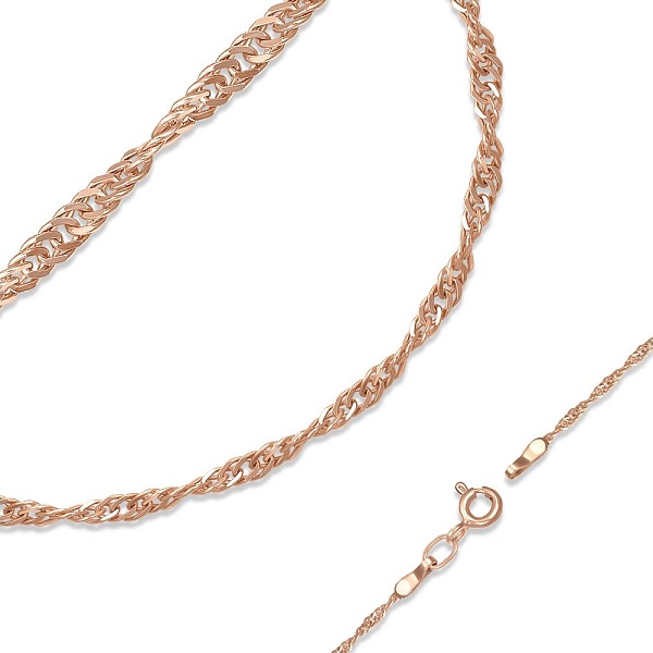 Цепь плетение сингапур ⌀ нити 0,20 мм  из красного золота