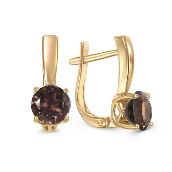 Серьги из жёлтого золота с 2 раухтопазами