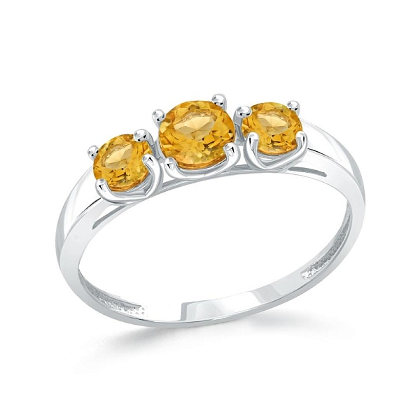 Кольцо из белого золота с 3 цитринами