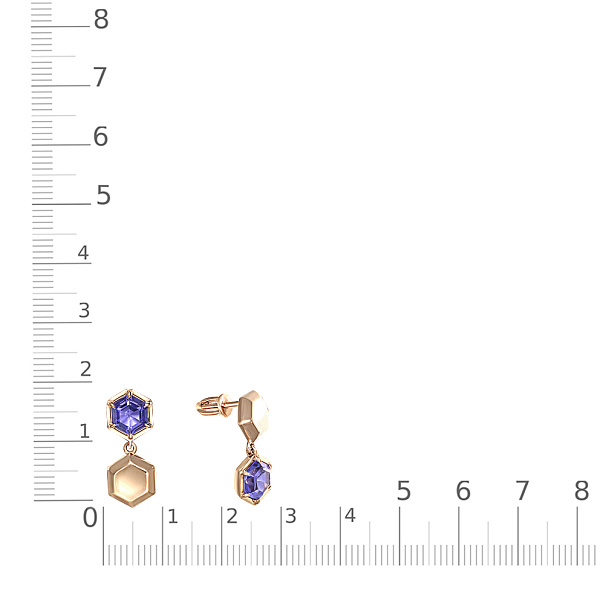 Серьги-пусеты из красного золота с 2 ситаллами