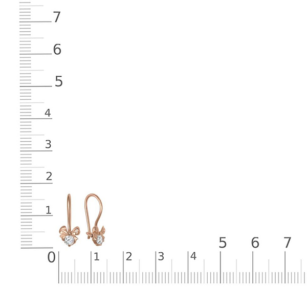 Детские серьги Бантики из красного золота с 2 фианитами