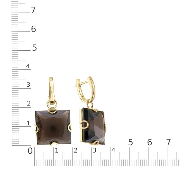 Серьги-трансформеры из жёлтого золота с 2 кварцами