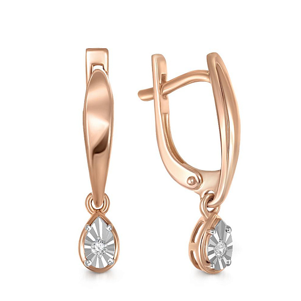 Серьги из красного золота с 2 бриллиантами