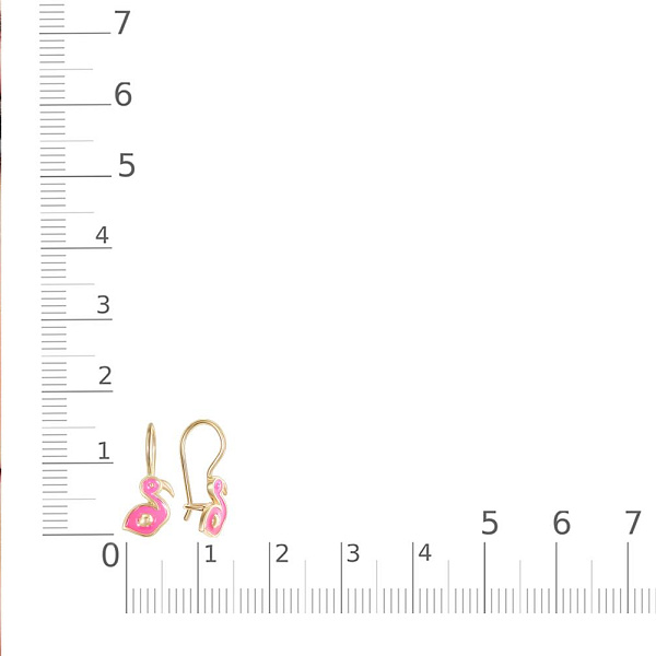 Детские серьги Фламинго из жёлтого золота без вставок