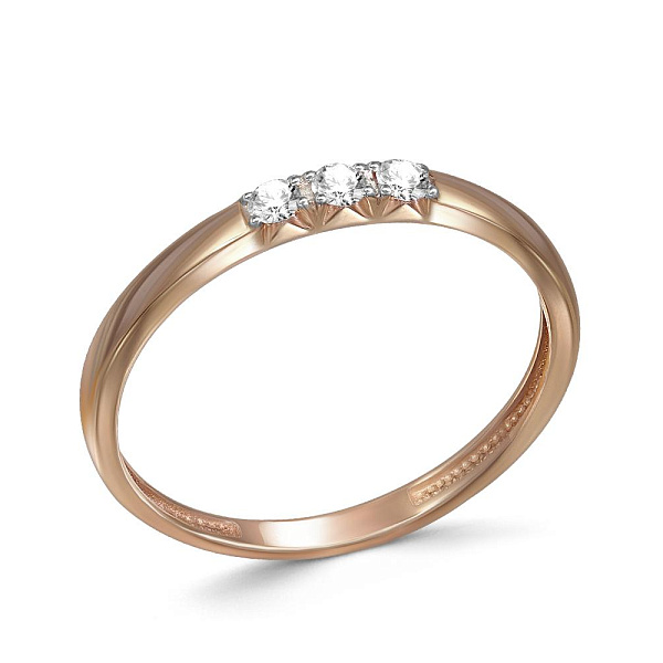 Кольцо из красного золота с 3 фианитами