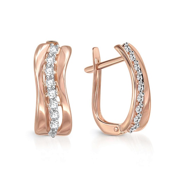 Серьги из красного золота с 18 фианитами