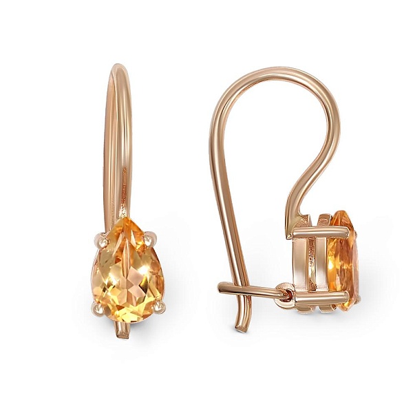 Детские серьги из красного золота с 2 цитринами