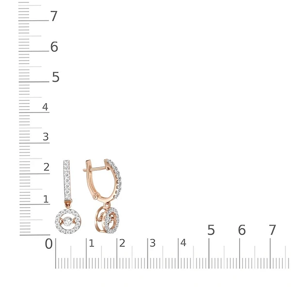 Серьги из красного золота с 46 фианитами