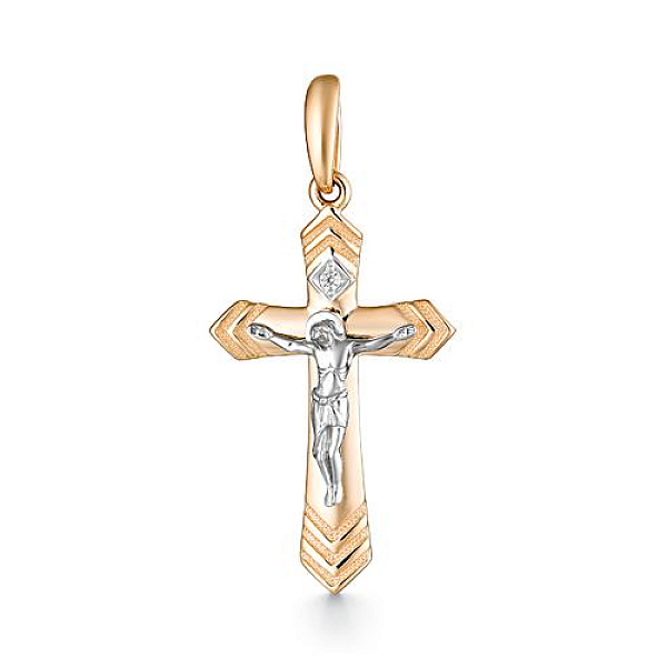 Крест из красного золота с фианитом
