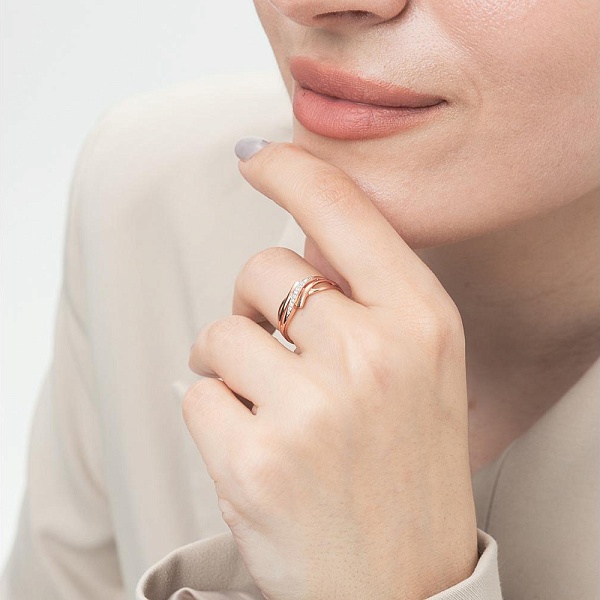 Кольцо дорожка из красного золота с 11 бриллиантами