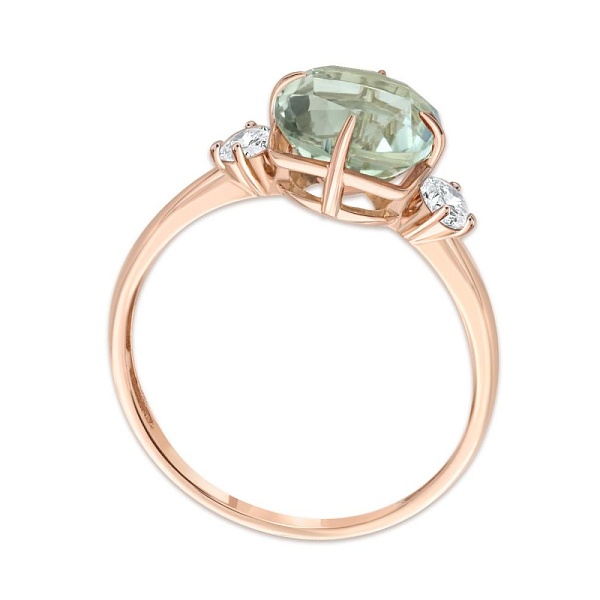 Кольцо из красного золота с аметистом и 2 фианитами