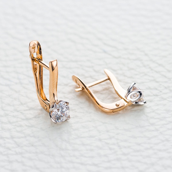Серьги из красного золота с 2 кристаллами swarovski