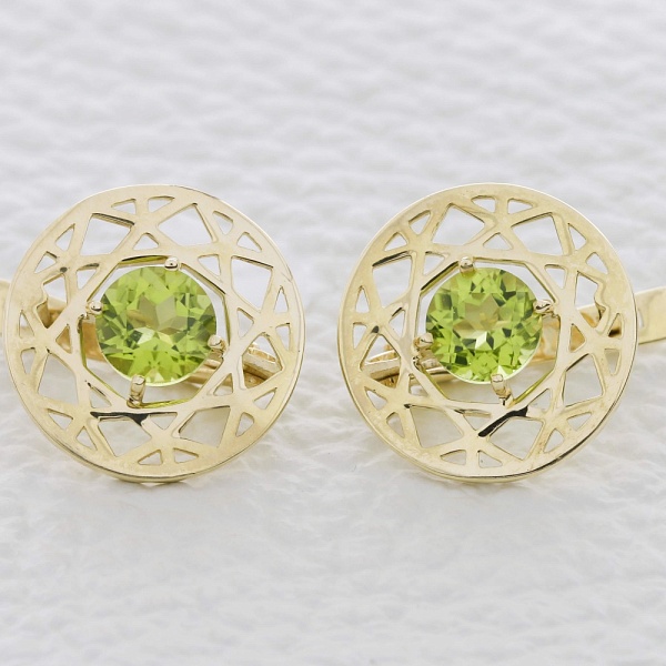 Серьги Круги из жёлтого золота с 2 хризолитами