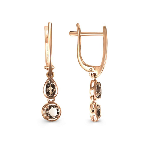 Серьги из красного золота с 4 раухтопазами