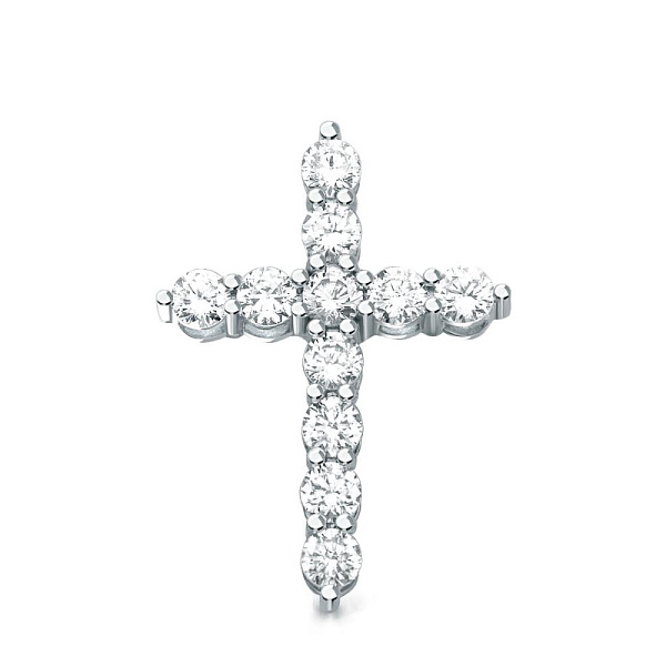 Крест из белого золота с 11 выращенными бриллиантами
