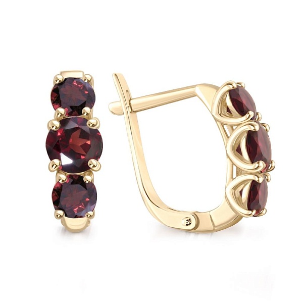 Серьги из жёлтого золота с 6 гранатами