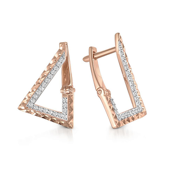 Серьги Треугольники из красного золота с 44 фианитами