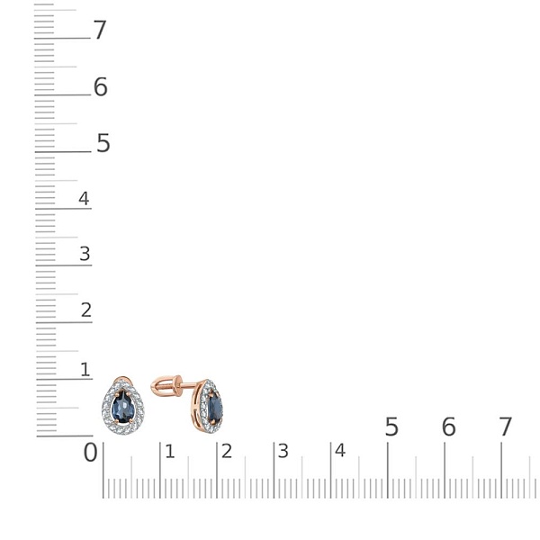 Серьги-пусеты из красного золота с 2 топазами лондон и 32 фианитами