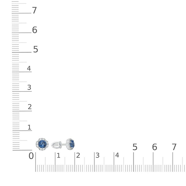 Серьги-пусеты из белого золота с 2 топазами лондон и 16 фианитами