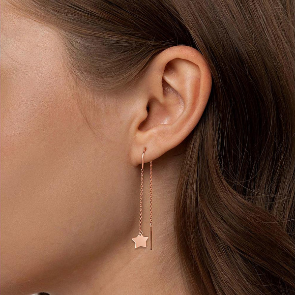 Серьги-продёвки Звезды из красного золота без вставок