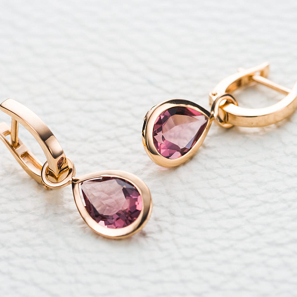 Серьги-трансформеры из красного золота с 2 кварцами