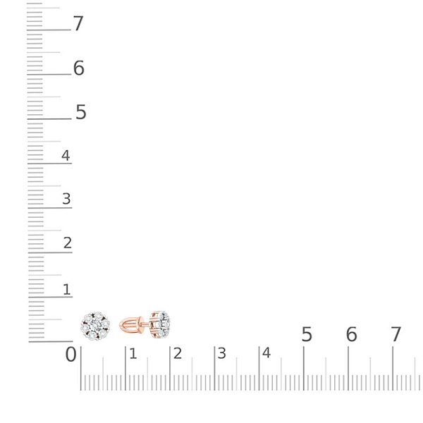 Серьги-пусеты Малинки из красного золота с 14 выращенными бриллиантами