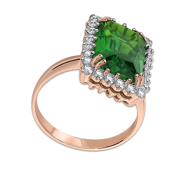 Кольцо из красного золота с наноситалом и 24 фианитами