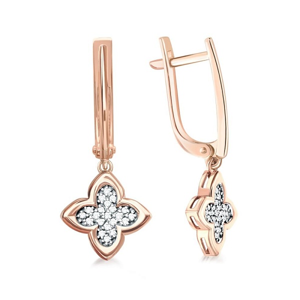 Серьги Клевер из красного золота с 42 выращенными бриллиантами