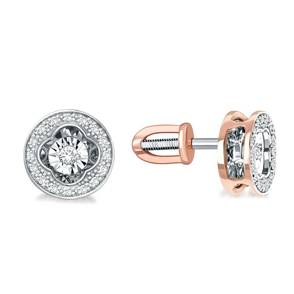 Серьги-пусеты Клевер из красного золота с 34 бриллиантами